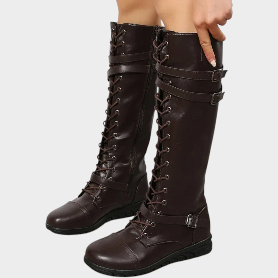 Women’s Knee High Boots Lace Up Belt Detail