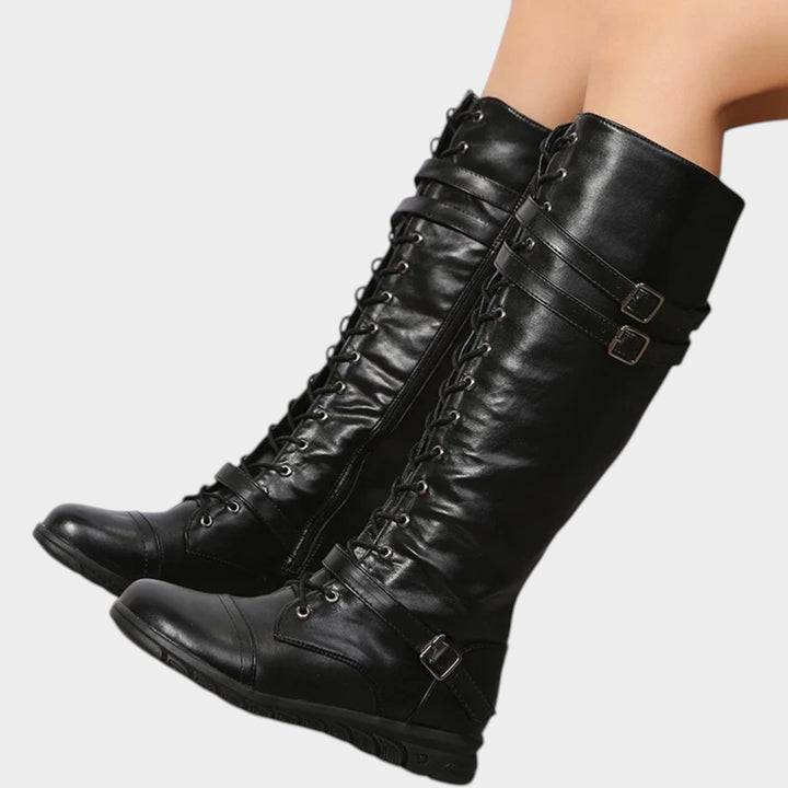 Women’s Knee High Boots Lace Up Belt Detail