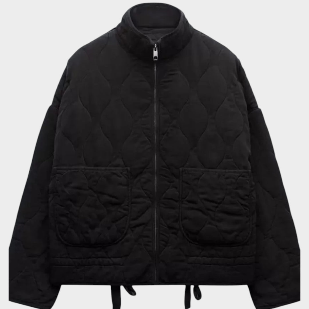 Women’s Cropped Quilted Jacket Tie Waist Pockets