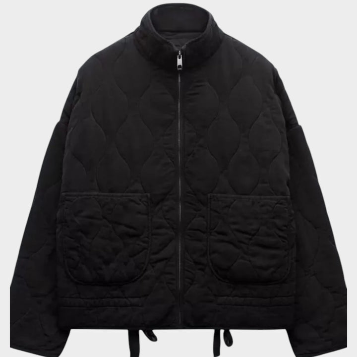 Women’s Cropped Quilted Jacket Tie Waist Pockets