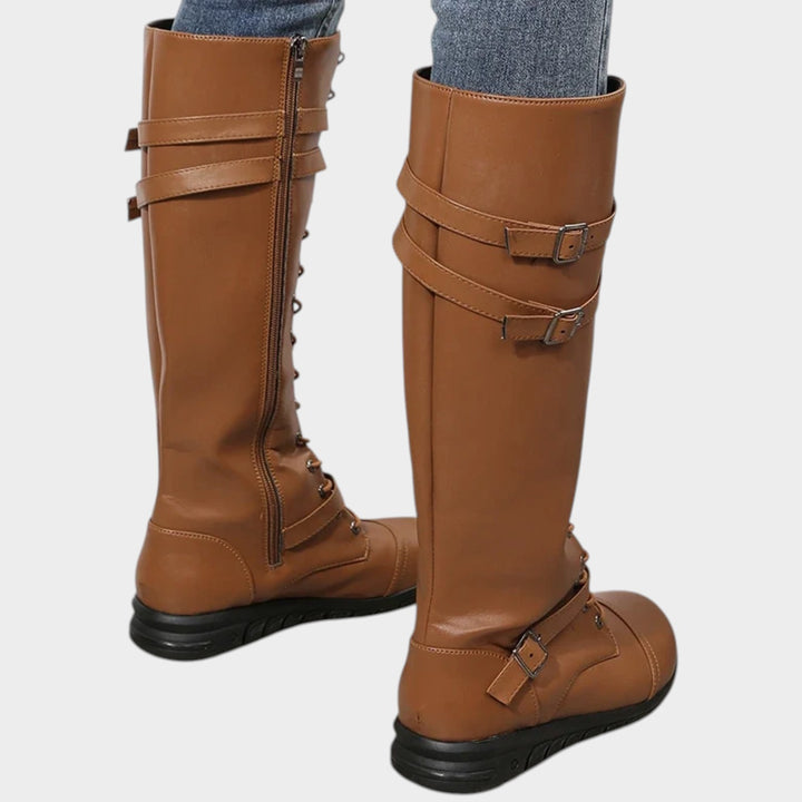 Women’s Knee High Boots Lace Up Belt Detail