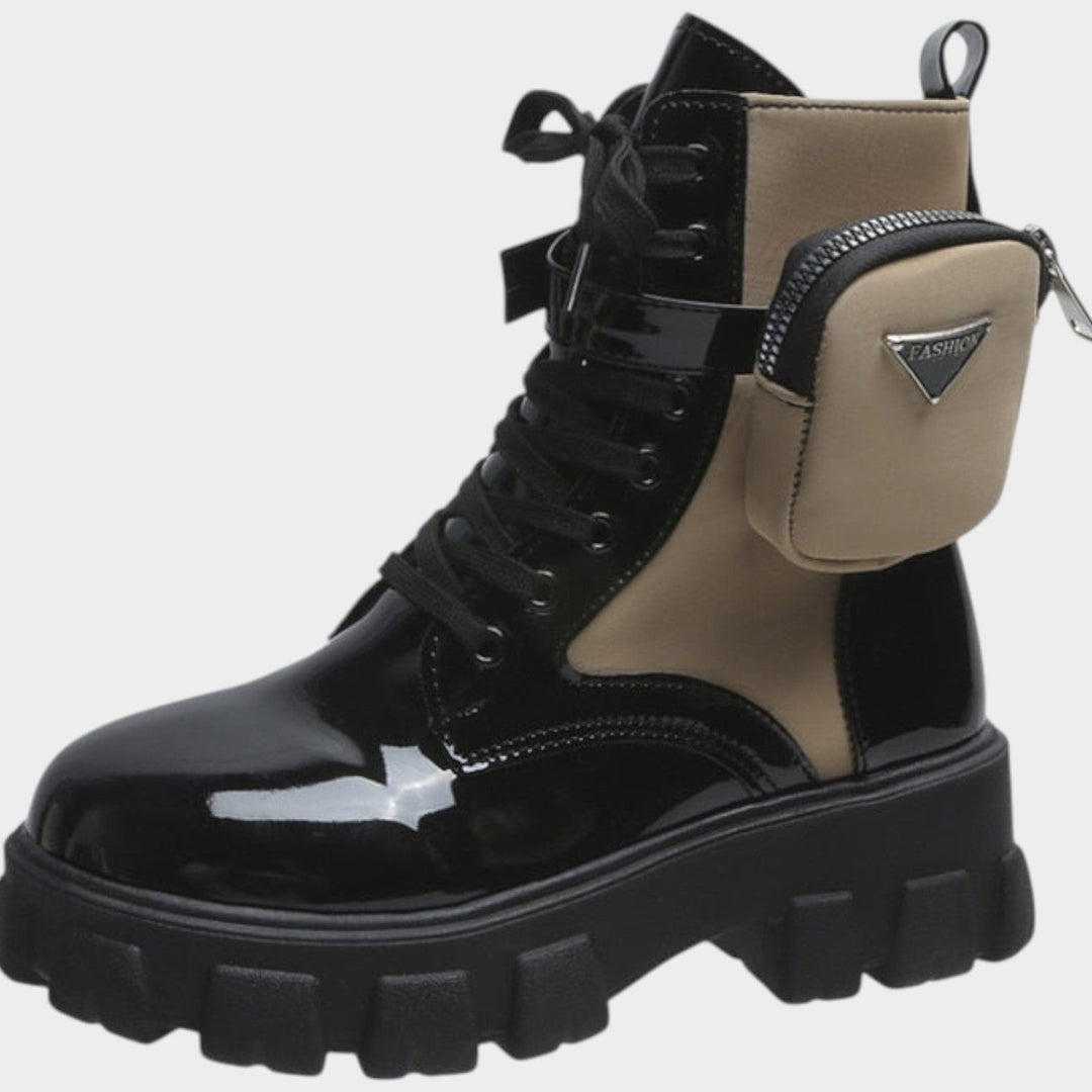 Leather Leather Ankle Boots with Chunky Sole and Zip Detail