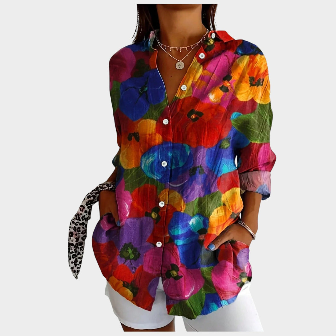 Floral Button-Up Blouse | Casual Long Sleeve Collared Shirt