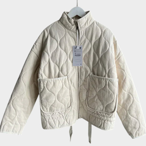Women’s Cropped Quilted Jacket Tie Waist Pockets