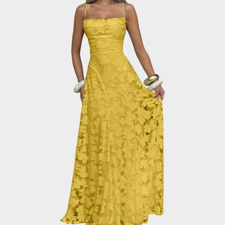 Formal Strapless Floral Lace Maxi Dress