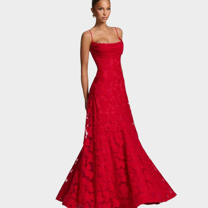Formal Strapless Floral Lace Maxi Dress