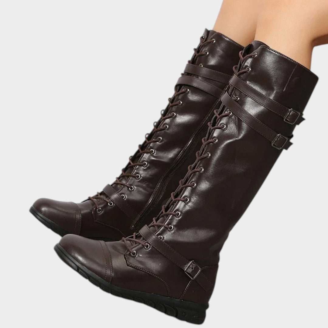 Women’s Knee High Boots Lace Up Belt Detail