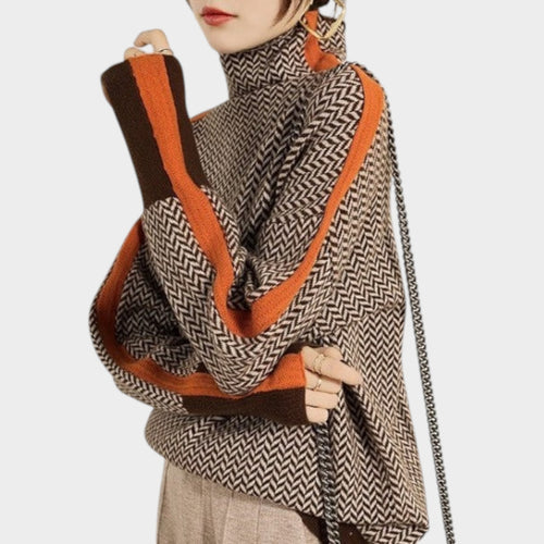 Women's Chevron Knit Turtleneck | Relaxed Pullover Sweater
