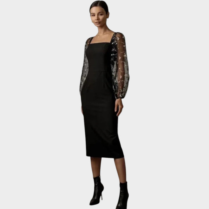 Formal Embroidered Sheer Midi Dress