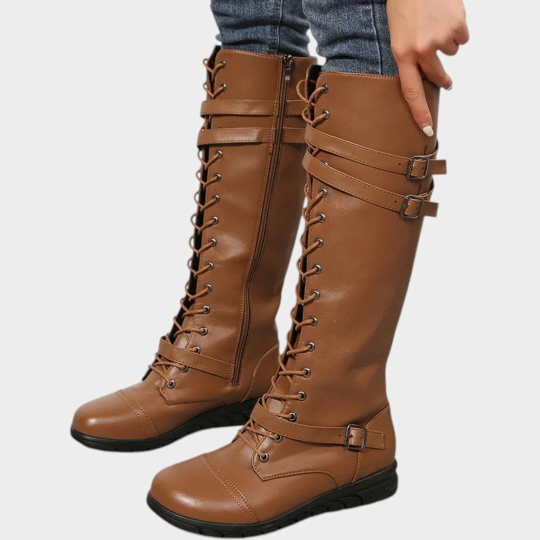Women’s Knee High Boots Lace Up Belt Detail