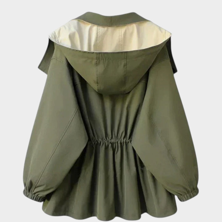 Women’s Color Block Trench Jacket Oversized Zip Front