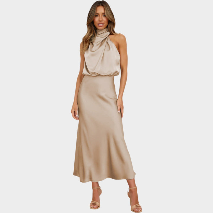 Formal Halter Neck Satin Maxi Dress