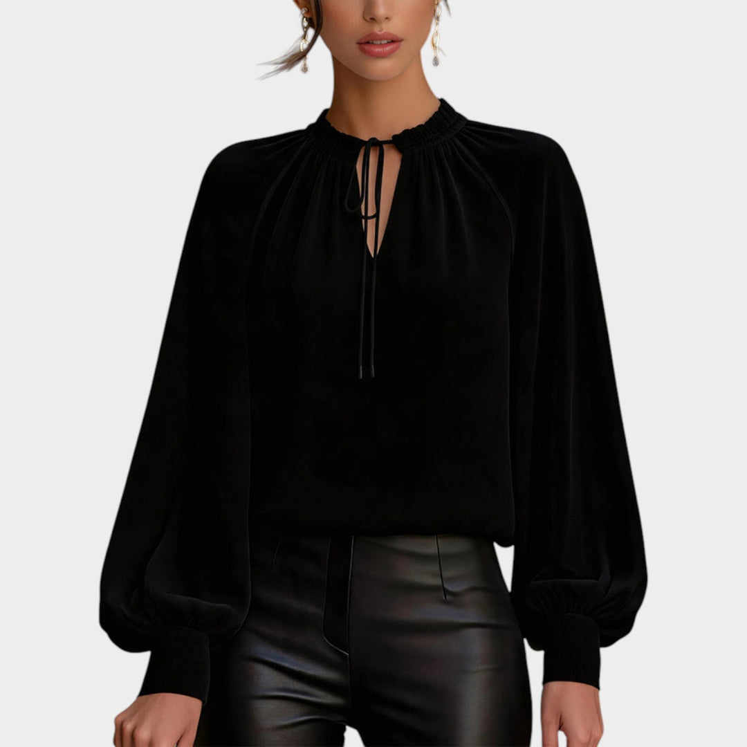 Women’s Chiffon Blouse Lantern Sleeve Lace Up Collar