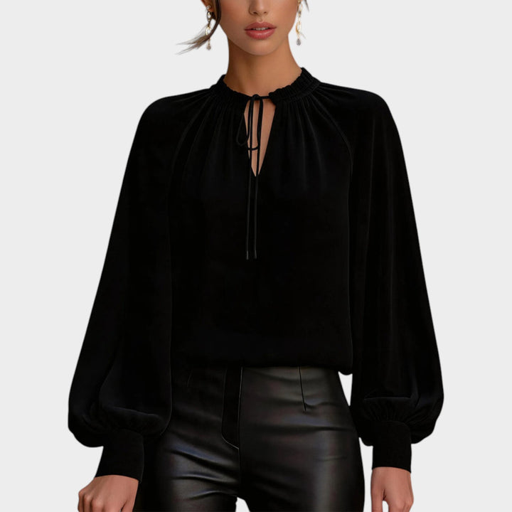 Women’s Chiffon Blouse Lantern Sleeve Lace Up Collar
