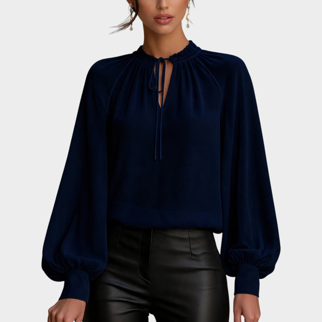 Women’s Chiffon Blouse Lantern Sleeve Lace Up Collar