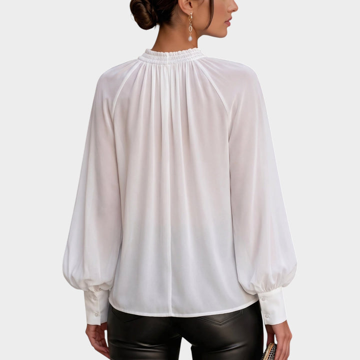 Women’s Chiffon Blouse Lantern Sleeve Lace Up Collar