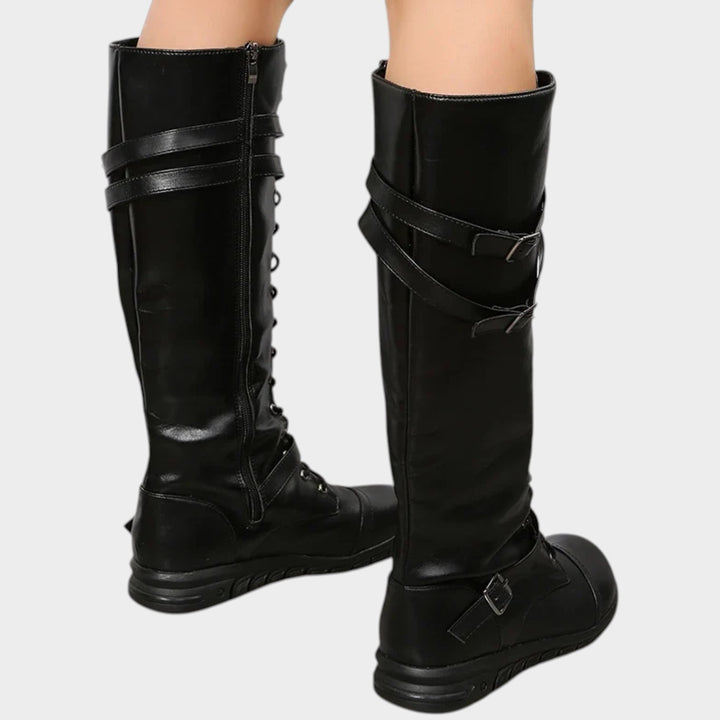 Women’s Knee High Boots Lace Up Belt Detail