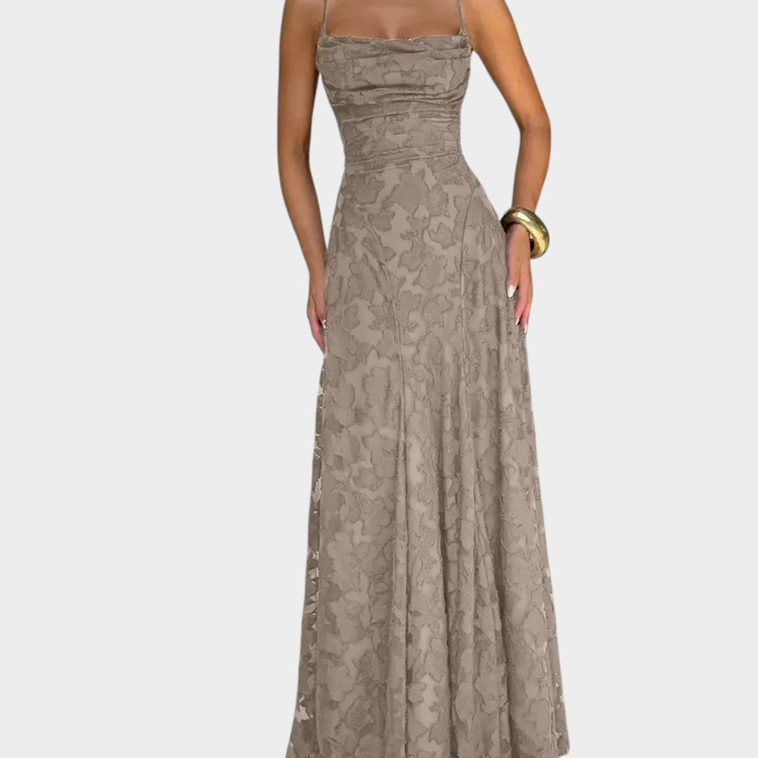 Formal Strapless Floral Lace Maxi Dress