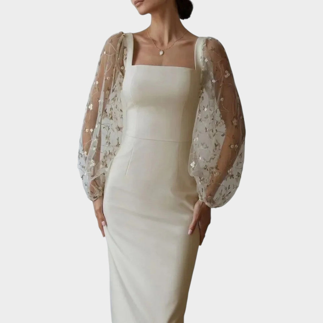 Formal Embroidered Sheer Midi Dress