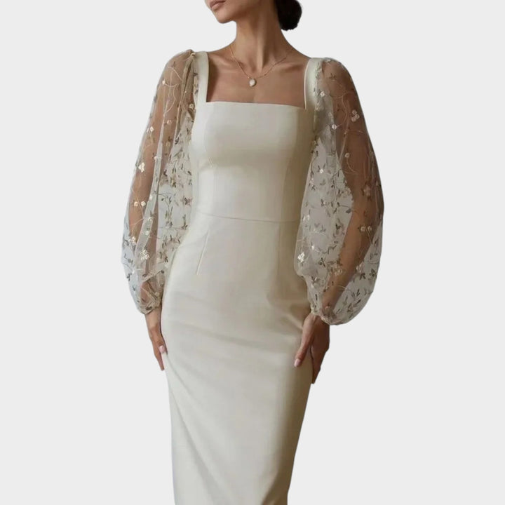 Formal Embroidered Sheer Midi Dress