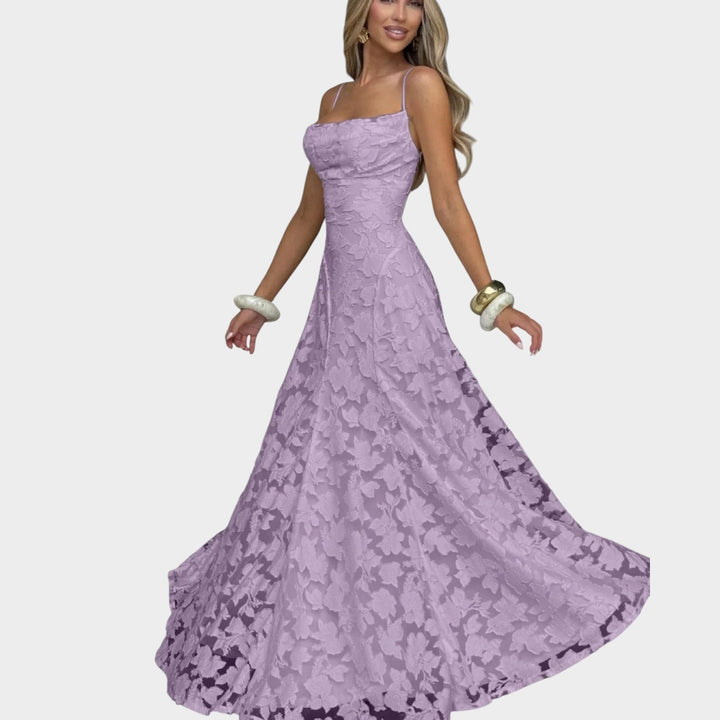 Formal Strapless Floral Lace Maxi Dress