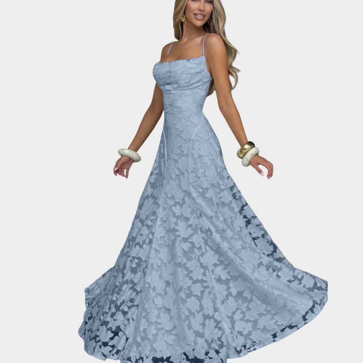 Formal Strapless Floral Lace Maxi Dress