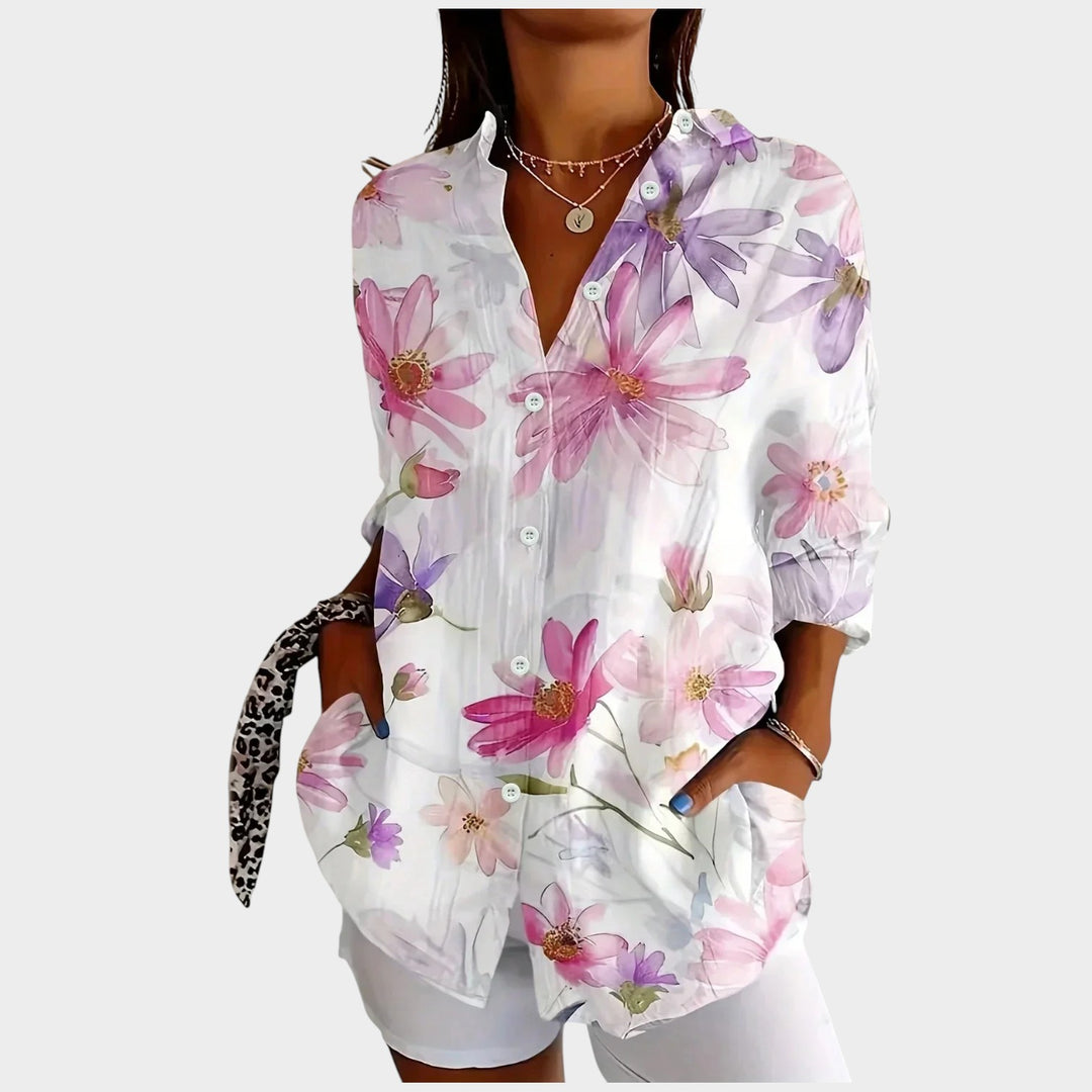 Floral Button-Up Blouse | Casual Long Sleeve Collared Shirt