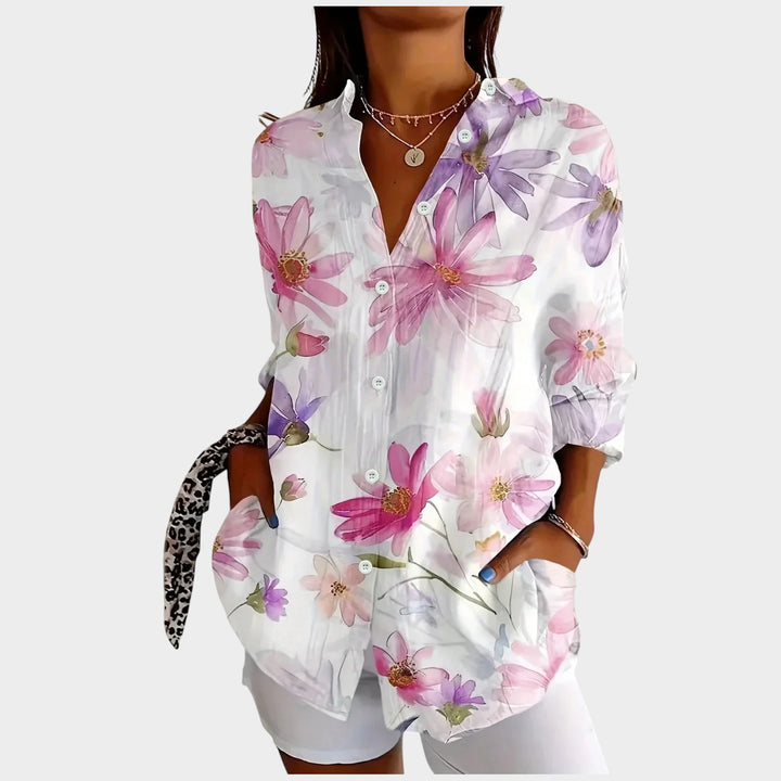 Floral Button-Up Blouse | Casual Long Sleeve Collared Shirt