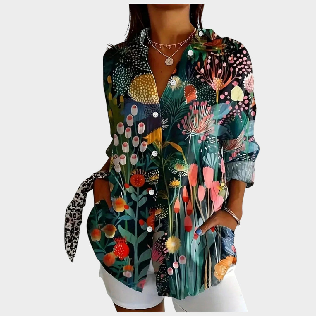 Floral Button-Up Blouse | Casual Long Sleeve Collared Shirt