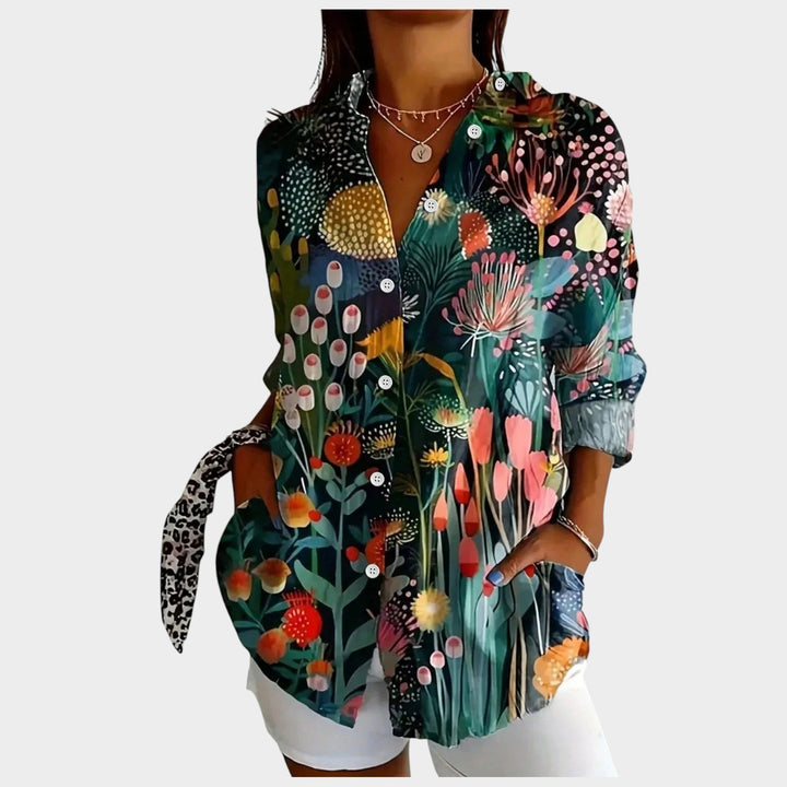 Floral Button-Up Blouse | Casual Long Sleeve Collared Shirt