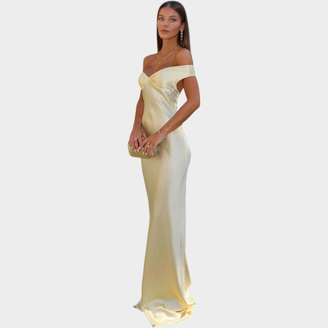 Formal Fitted Satin Evening Maxi Dress