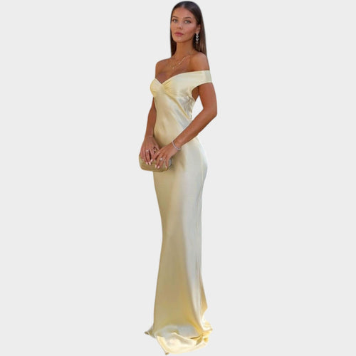 Formal Fitted Satin Evening Maxi Dress