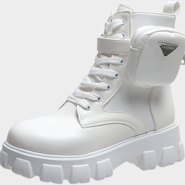 Leather Leather Ankle Boots with Chunky Sole and Zip Detail