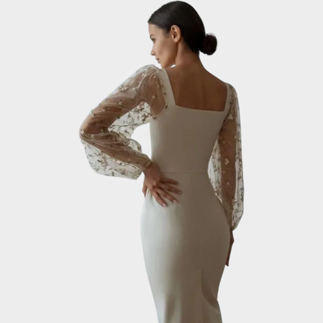 Formal Embroidered Sheer Midi Dress