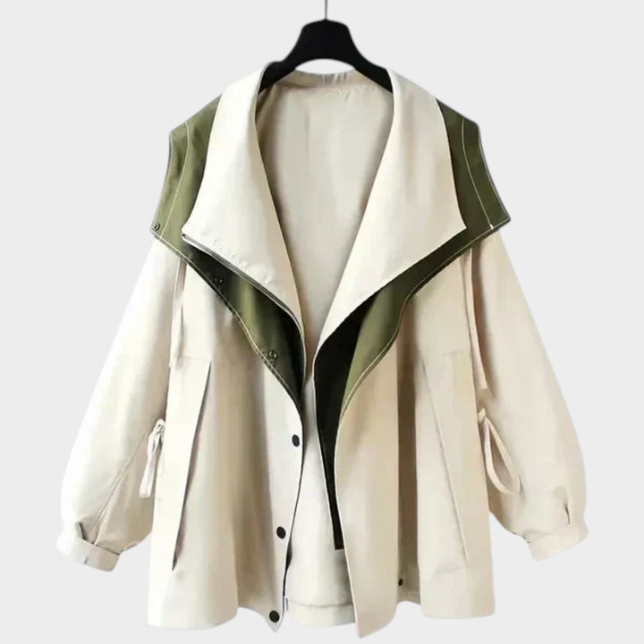 Women’s Color Block Trench Jacket Oversized Zip Front
