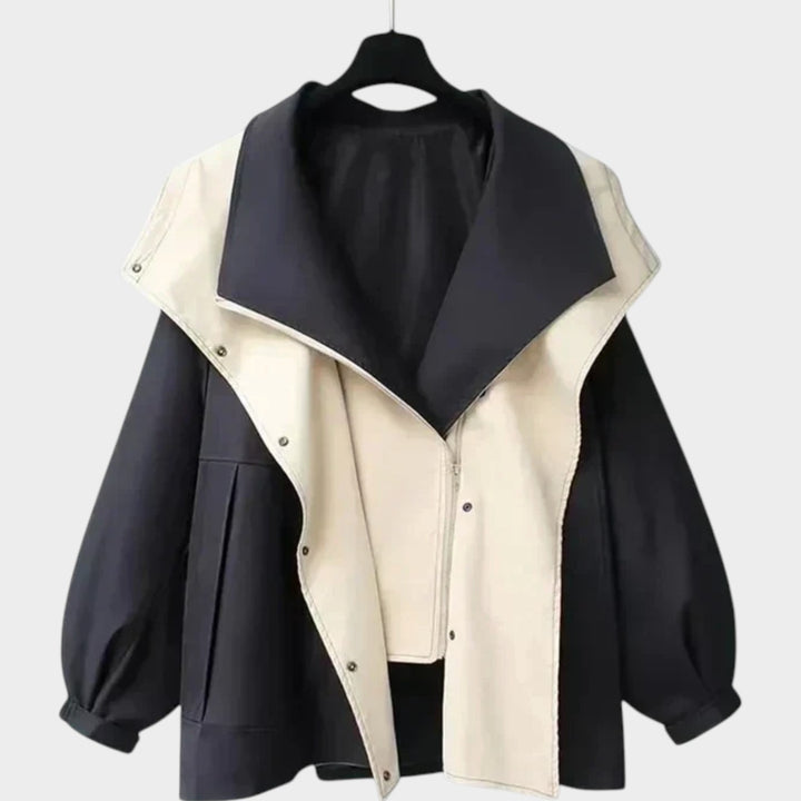 Women’s Color Block Trench Jacket Oversized Zip Front