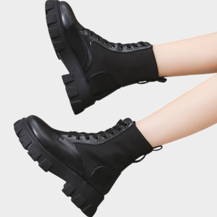 Leather Leather Ankle Boots with Chunky Sole and Zip Detail