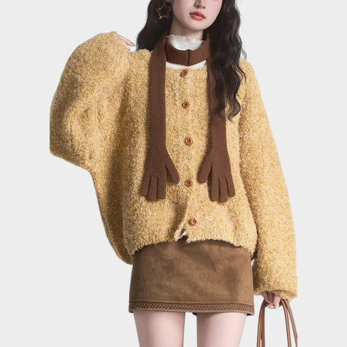 Women's Round Neck Cardigan Knitted Casual Style