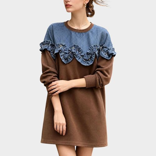 Women's Knit Sweater Ruffle Detail Round Neck