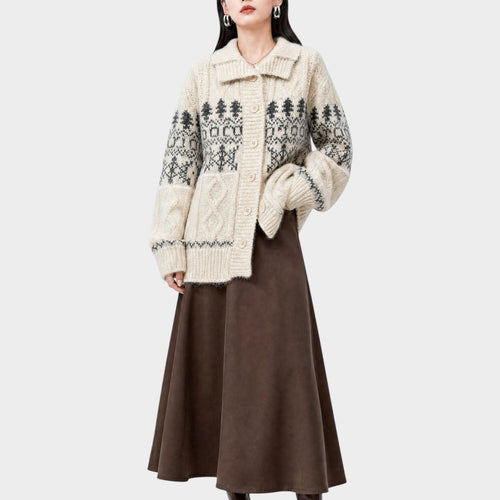 Women's Knit Cardigan Peter Pan Collar Relaxed Fit