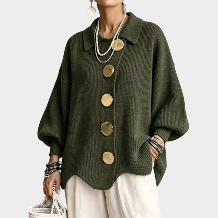 Women’s Oversized Knit Cardigan Statement Button Collar