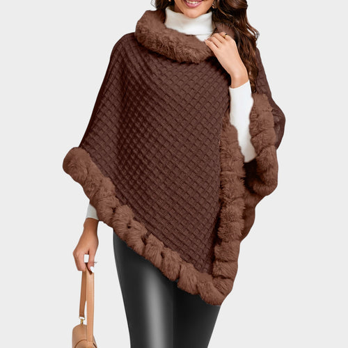 Women's Poncho Diamond Pattern Collared Design