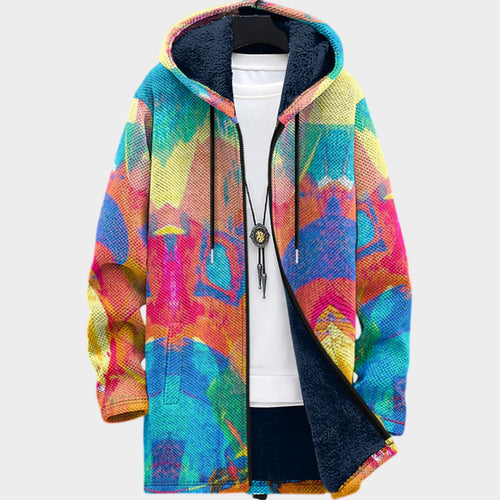 Women’s Fleece Jacket Abstract Wave Design Relaxed Fit