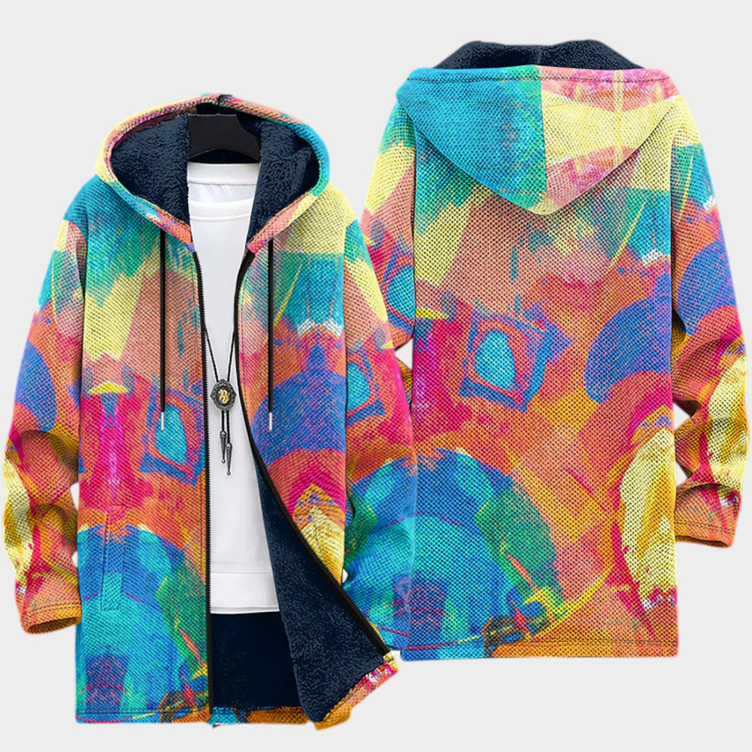 Women’s Fleece Jacket Abstract Wave Design Relaxed Fit