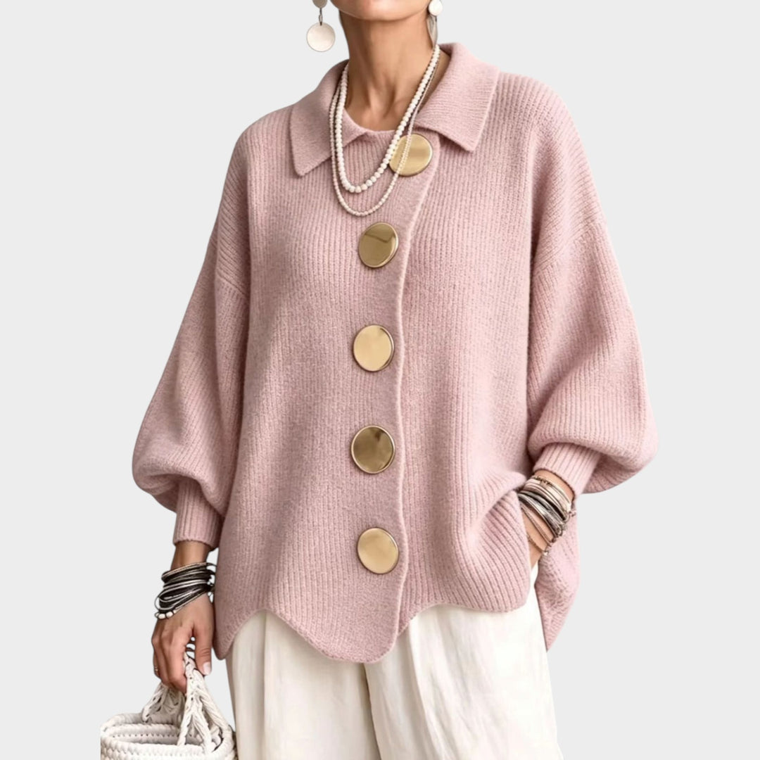 Women’s Oversized Knit Cardigan Statement Button Collar