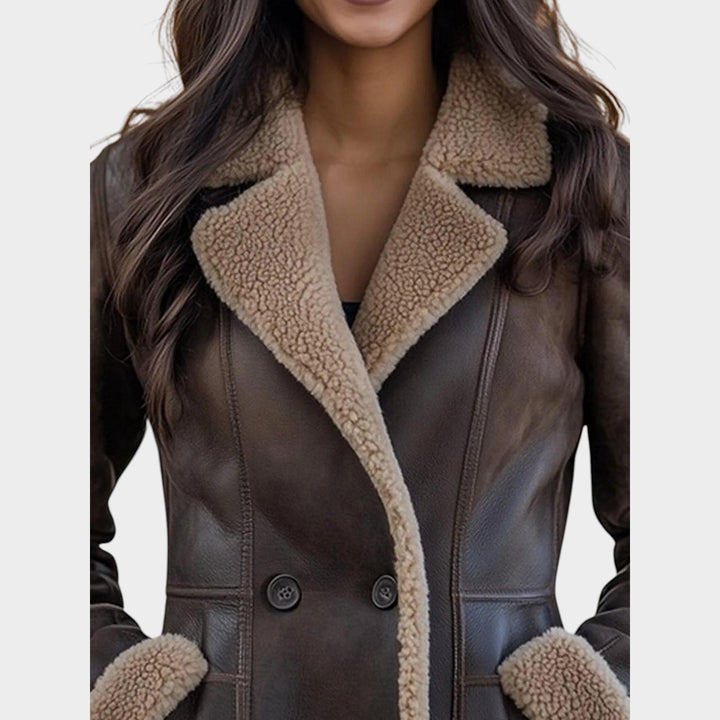 Women’s Faux Leather Shearling Coat Double Breasted