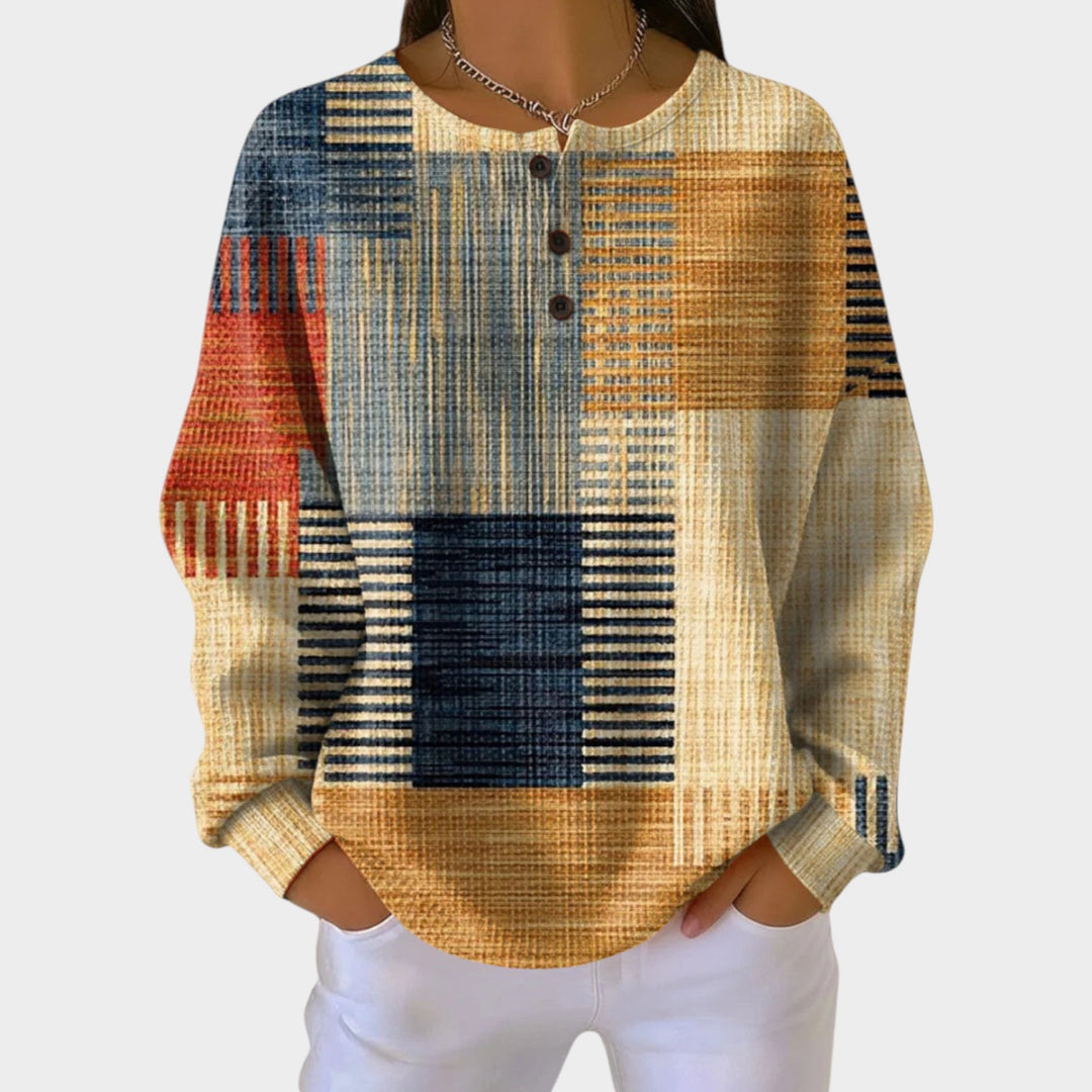 Women’s Sweatshirt Henley Top Artistic Print Button Neck