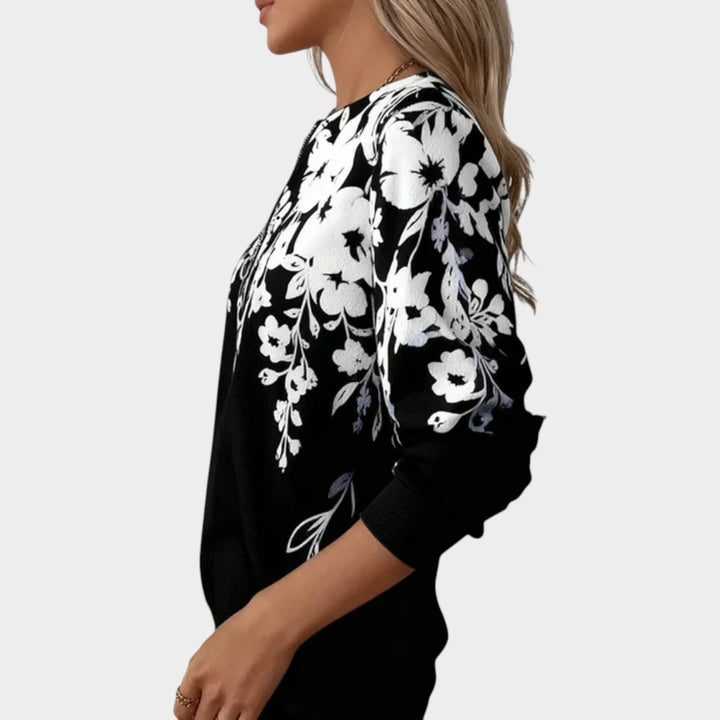 Women’s Sweatshirt Printed Zip Neck Floral Design