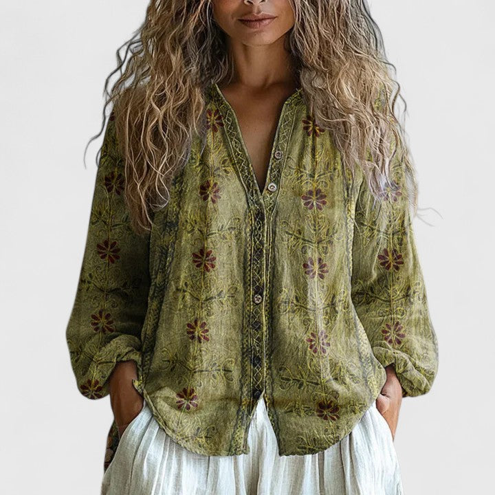 Floral Boho Blouse | Casual Long Sleeve V-Neck Top