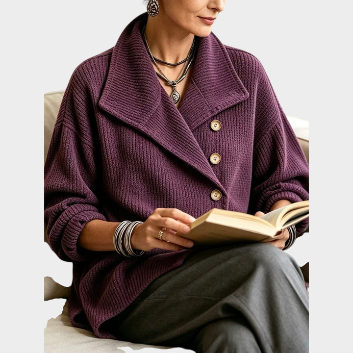 Women’s Knit Cardigan Jacket Wide Lapel Button Front